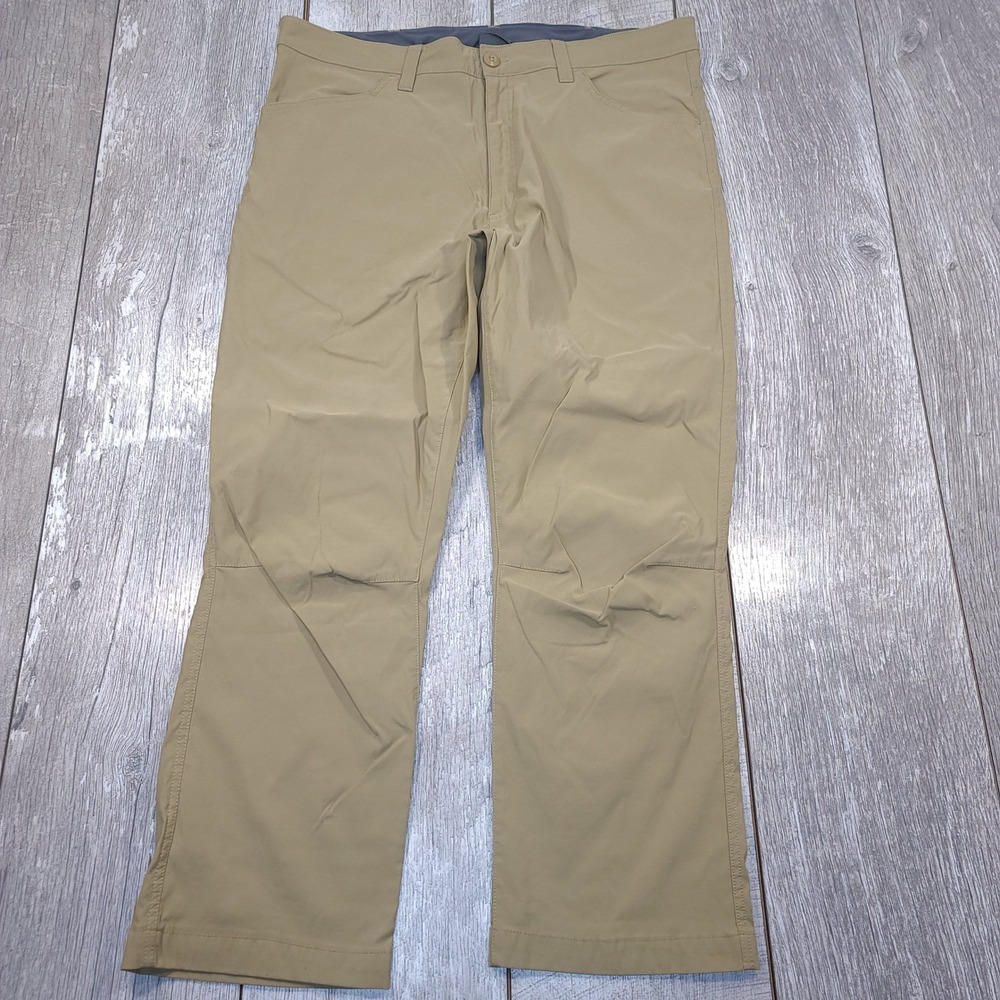 Eddie Bauer Tech Pant Men 38x27 Tan Khaki Nylon Spandex Hiking Outdoor Gorpcore